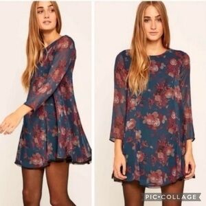 Kimchi Blue Dress Boho Teal Floral Swing Urban Outfitters Mini S Garden Brunch